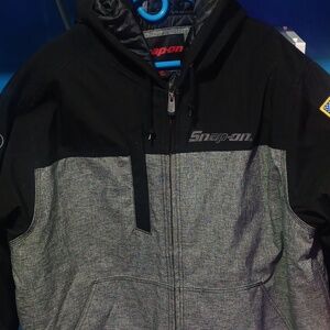 Snap-On Black and Gray Hooded Puffer Jacket